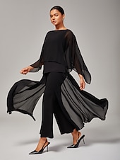 billige Bukser-Dame Full lengde Chiffon Høy Elastisitet Elegant Fritid / hverdag Svart Sommer Vår &amp; Vinter S M L
