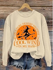 abordables Sweatshirt et Hoodie d&#039;Halloween-Pull Sweat à Capuche Femme Halloween Graphique Sorcière Crâne Mode Décontracté Manches Longues Col Rond Tops Classiques Quotidiens Casual Imprimé Noir Violet Orange Vert Gris Automne Hiver