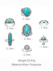 Women's Turquoise Ring Set - Multi-Piece Set of Vintage Bohemian Alloy Jewelry for Women's Holidays, Beach Vacations and Everyday Wear cheap Women's Rings-Women's Turquoise Ring Set - Multi-Piece Set of Vintage Bohemian Alloy Jewelry for Women's Holidays, Beach Vacations and Everyday Wear