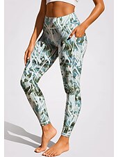 voordelige Yoga leggings en panty's-Dames pilatesleggings Fitness broek Fitnessleggings Zakken Zegelrecht Zijzakken Pilates Sportschool Sportschooltraining Broeken Panty Legging Grafisch Abstract camouflage Appel Groen Roze Paars Sport