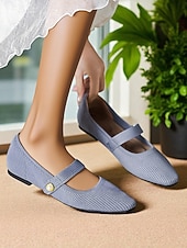 billiga Platta damskor-Beige stickade Mary Jane-skor med pärlrem för kvinnor - lätta, andningsbara vardagsskor för vardagsbruk, resor och kontorskläder