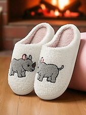 baratos Chinelos de mulher-Pantufas femininas de lã sintética branca com estampa fofa de corgi – chinelos confortáveis de inverno para casa, quarto e sala de estar