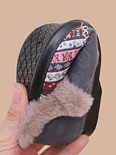 economico Scarpe di Natale per Donne-scarpe slip-on da donna con fodera in pelliccia ricamata rossa e motivo floreale, calde scarpe invernali per Natale, periodo festivo e abbigliamento casual