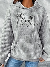 tanie Paski i geometryczne bluzy z kapturem-Damskie Z kapturem Kwiaty Graficzny Codzienny Długi rękaw Kaptur Zwykłe topy Ulica Na co dzień Codzienny Kieszeń Nadruk Biały Ciemnoniebieski Szary Jesień Zima