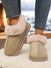 economico Ciabatte e infradito da donna-pantofole da donna con fodera in pelliccia sintetica, calde pantofole invernali da casa per l'inverno, la camera da letto e l'abbigliamento accogliente per la casa