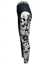 tanie -Legginsy damskie na wakacje vintage mody pełna długość wysoki stan grafika czaszki miękka oddychająca rozciągliwa na zewnątrz wakacyjna ulica czarna biała czarno-biała wiosna jesień zima slim fit