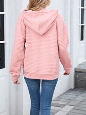 preiswerte Einfache Blusen-Damen Textur Bluse Kapuzenpullover Tasche Einfach Streetwear Lässig Langarm Mit Kapuze Normale Oberteile Straße Ferien Ausgehen Schwarz Rosa Braun Khaki Grau Herbst
