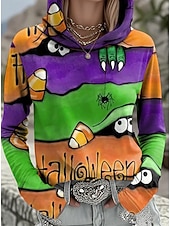 levne Halloween mikina a kapuce-Dámské Mikina s kapucí s kapucí Grafika Lebky předvečer Všech svatých Vinobraní Módní Západní Dlouhý rukáv Kapuce Běžné topy ulice Na den Ležérní Tisk Přední kapsa Kaštanově hnědá Černá Rubínov