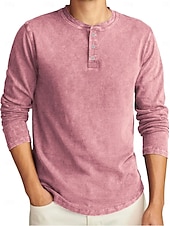 preiswerte Lässiges Henley-T-Shirt-Herren Henley Hemd T-Shirt Langarmshirt Langarm Henley Herbst Winter Retro Mode Designer Nostalgisch Mode Jahrgang Urlaub Straße Ausgehen Marineblau Schwarz Hellgrün Top T-Shirt für Herren