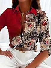 voordelige Vrouwen&#039;s Kunst &amp; Design Tops-Dames Overhemd Grafisch Abstract Elegant Dagelijks Zakelijk Lange mouw Overhemdkraag Normale tops Bruiloft gast Werk Dagelijks Afdrukken Rood blauw Paars Groen Lente Herfst Winter