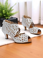 economico Scarpe per balli latini-scarpe da ballo da donna con punta aperta, strass e tacco basso color carne - calzature professionali per feste da ballo Gatsby