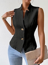 Χαμηλού Κόστους Γιλέκο-Γυναικεία Veste Άνετο Αναπνέει Κουμπιά Μοντέρνα Καθημερινά Σκέτο ΕΞΩΤΕΡΙΚΟΥ ΧΩΡΟΥ Causal Καθημερινά Μονόπετο Κανονικό Όρθιος Γιακάς Κανονικό Αμάνικο Εξωτερικά ενδύματα Μαύρο Λευκό Καλοκαίρι Άνοιξη