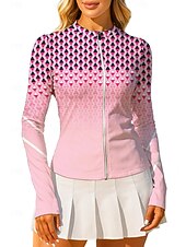 Χαμηλού Κόστους Γυναικείο πουκάμισο-Γυναικεία Γεωμετρικό Βαθμίδα Μπλούζες Αθλητικό πουκάμισο Πουκάμισο τένις Μπλούζα τένις Μακρυμάνικο Φερμουάρ Λουλουδάτο UPF50+ Ανθεκτικό στην υπεριώδη ακτινοβολία Υψηλή Ελαστικότητα Ύγρανση Αναπνέει