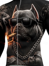 זול חולצות גברים-בגדי ריקוד גברים חולצות חולצת ג'רסי לרכיבה גראפי חיה כלב שרוול ארוך אופנייים ג'רזי צמרות עם 3 כיסים אחוריים רכיבת הרים רכיבת כביש שמש הגנה מפני השמש קרם הגנה ייבוש מהיר ספורט שחור ביגוד