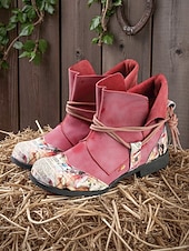 economico Stivali alla caviglia-stivali patchwork artistici da donna: stivaletti alla caviglia colorati con lacci per streetwear creativo, giardinaggio urbano e gite del fine settimana
