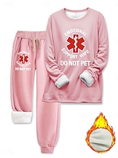 abordables Ensembles deux pièces-Femmes Élégant Chaud Mode Ensembles deux pièces Survêtement Ensembles de Pantalons manche longue Manche Évêque Col ras du cou Col rond Graphique Lettre Imprimé Extérieur Vacances Quotidien Noir Rose