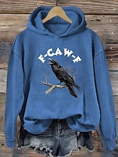 billige Halloween hettegenser og hettejakke-Dame Pullover hettegenser-genser Grafisk Bokstaver Halloween Elegant Varm Aktiv Langermet Med hette Vanlige topper Gate Hverdag Avslappet Trykt mønster Svart Hvit Blå Oransje Grønn Vår Høst Vinter
