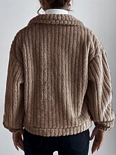 billige genserjakker-Dame Vinterfrakk Fleece-jakke Hold Varm Bekvem Lomme Knapper Mote عادي Ut på byen Helg Enkeltkneppet Normal Aftæpning Normal Langermet Yttertøy Svart Brun Mørkegrå Vinter