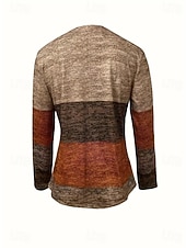 billige Stripe og geometrisk t-skjorte-Dame T skjorte Grafisk Geometrisk Årgang Stilfull Klassisk Langermet Crew-hals V-hals Vanlige topper Daglig Knapper Trykt mønster Asymmetrisk Blå Brun Vår Høst