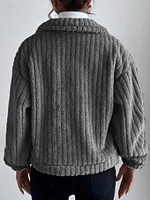 billige genserjakker-Dame Vinterfrakk Fleece-jakke Hold Varm Bekvem Lomme Knapper Mote عادي Ut på byen Helg Enkeltkneppet Normal Aftæpning Normal Langermet Yttertøy Svart Brun Mørkegrå Vinter