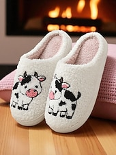 baratos Chinelos de mulher-Pantufas femininas de lã sintética branca com estampa fofa de corgi – chinelos confortáveis de inverno para casa, quarto e sala de estar
