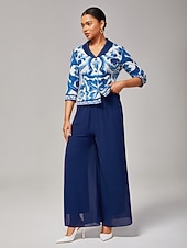  Per donna Pantaloni a Gamba Larga Pantaloni Lunghezza intera Chiffon Micro-elastico Elegante Vacanza Casa Streetwear Casuale Blu scuro Primavera Autunno Interstagionale XS S M