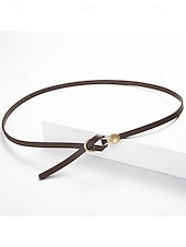economico Cintura da donna-Cintura sottile da donna in similpelle PU – cintura regolabile con fibbia ad anello e a sfera color oro, stile minimalista per abiti, blazer e cappotti, perfetta per lavoro, appuntamenti serali e abiti da festa
