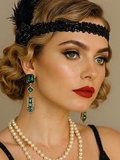 economico Orecchino da donna-orecchini pendenti in cristallo verde art déco da donna - gioielli vintage anni '20 per feste in stile Gatsby ed eventi serali retrò