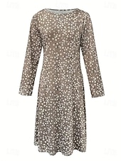 abordables Robes fleuries décontractées-Femmes Robe maxi Robe ajustée et évasée Vacances Occasionnel Boho Soirée Quotidien Sortir Coupe régulière Fleuri Graphique À pois manche longue Col ras du cou Noir Marron clair Bleu Violet Automne