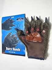 preiswerte Halloween-Zubehör-Werwolf-Krallenhandschuhe für Herren – Halloween-Handschuhe aus Kunstpelz und Leder mit spitzen Krallen, perfekt für Halloween-Kostüme und Partys