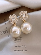 abordables Boucle d&amp;#39;oreille pour femme-Boucles d&#039;oreilles en perles et strass pour femmes - Boucles d&#039;oreilles à tige en or avec breloque en grappe sur le dessus, bijoux en alliage élégants pour le travail, les rendez-vous et les occasions formelles