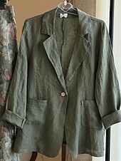 abordables Blazers et Costumes-Femmes Blazer Confortable Respirant Avec Poches Boutons Mode Style OL Uni Extérieur Occasionnel Quotidien Simple Boutonnage Régulier Revers Coupe régulière manche longue Vêtements d&#039;extérieur Bleu