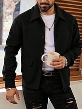 preiswerte Lässige Jacken-Herren Leichte Jacke Freizeitjacke Urlaub Täglich Atmungsaktiv Tasche Herbst Winter Einfach Mode Klassisch Revers Regulär Aprikose Schwarz Jacken