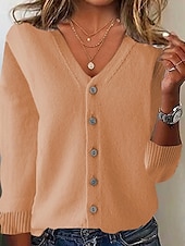 economico Cardigan e capispalla-Per donna Felpa Cardigan Moda Streetwear Quotidiano Tinta unica A Coste Scollo a V Lavorato a maglia Manica Lunga Top Regolari Maglia Ferie Uscire Weekend Nero Bianco Autunno Inverno