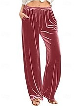 Недорогие широкие ноги и высокая талия-Жен. Широкие Вельветовые брюки Брюки Уличный стиль На каждый день Полная длина Средняя талия Полотняное плетение Карман Эластичный шнурок Удобный Для улицы Праздники выходные