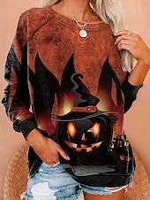 levne Halloweenské topy-Dámské Mikiny Grafika Lebky předvečer Všech svatých Módní Na běžné nošení Dlouhý rukáv Tričkový Běžné topy ulice Na den Ležérní Tisk Černá Vodní modrá Oranžová Hnědá Šedá Podzim Zima