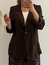 abordables Blazers et Costumes-Femmes Blazer Confortable Respirant Avec Poches Boutons Mode Style OL Uni Extérieur Occasionnel Quotidien Simple Boutonnage Régulier Revers Coupe régulière manche longue Vêtements d&#039;extérieur Bleu