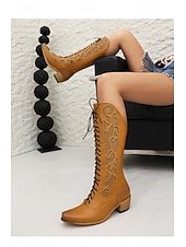 levne Cowboy &amp; Western Boots-vintage červené šněrovací westernové kovbojské boty - dámské kožené boty po kolena pro country a western akce
