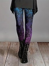 baratos -Mulheres Calças Leggings Leggings aconchegantes Roupa de rua Casual Comprimento total Cintura Alta Floral Cintura elástica Imprimir Respirabilidade Confortável Com Stretch Férias Rua Roupa Diária Azul