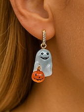 economico Accessori di Halloween-orecchini da donna a forma di fantasma e zucca di Halloween: graziosi gioielli pendenti con dettagli in cristallo per feste in maschera, cosplay e abiti festivi