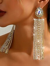 economico Orecchino da donna-orecchini con nappe in strass di cristallo da donna, lunghi gioielli pendenti per feste notturne e abiti da discoteca