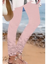 abordables Leggings unis-Femmes Leggings Vacances ancien Style Ethnique Longueur cheville Taille haute Fleuri Graphique Impression 3D Séchage Rapide Respirabilité Doux Élastique Extérieur Maison Décontracté Blanche Rose