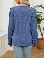 halpa Yksinkertaiset paidat-Naisten Neulos Pusero Päivittäin Tyylikäs Vapaa-aika Väripalikka Joustin V kaula-aukko Kudottu Pitsinauhat Pitkähihainen Tavalliset topit Neuloa Päivittäin Pyhäpäivä Bile Viininpunainen Musta Syksy