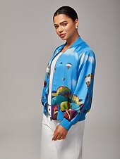 economico Giacche-Giubbotto bomber da donna con stampa a mongolfiera, collo a coste, foderato, elegante, casual, da indossare tutti i giorni, da lavoro, autunno