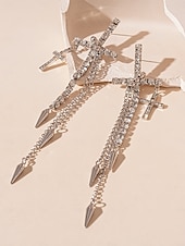 economico Orecchino da donna-orecchini pendenti a croce con strass da donna - orecchini pendenti a punta con catena lunga in stile punk gotico per abiti da festa, discoteca e concerto