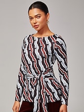 baratos Conjuntos de duas peças-Conjunto feminino com estampa ondulada, ombro de fora, elástico alto, ajuste inclusivo, conjunto casual elegante da moda