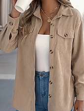 preiswerte Damen Einfache Oberteile-Damen Hemd Textur Bluse Bluse Einfach Modern Lässig Langarm Hemdkragen Normale Oberteile Täglich Ausgehen Tasche Knöpfe Schwarz Wein Khaki Herbst