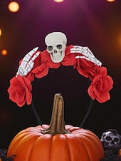 levne Halloweenské doplňky-Dámská květinová koruna v gotickém stylu s lebkou a kostrou, ideální pro halloweenský vzhled