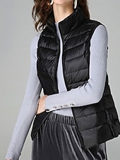 levne Dlouhé vesty-Dámské Kamizelka Zahřívací Pohodlné Zip Kapsy Módní Bez vzoru Venkovní Dovolená Zip Standardní Stojáček Běžný Bez rukávů Svrchní oděvy Černá Bílá Fialová Podzim Zima