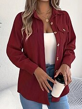 economico Top Semplici da Donna-Per donna Camicia Blusa con texture Blusa Semplice Moderno Casual Manica Lunga Colletto a Camicia Top Regolari Quotidiano Uscire Tasca Bottoni Nero Vino Cachi Autunno